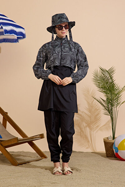 GAVLİA Women's Hijab Swimsuit Set of 5 with Half-Covering Zipper..