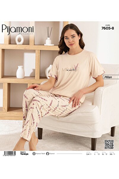 Pijamoni Bambus Milan tkanina krem boje, ženski pidžama set kratkih rukava