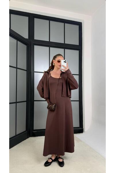Gaus Kahve Gömlek Elbise İkili Modal Kumaş Takım GAUS-01218