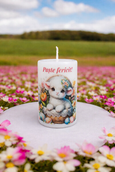 OEM Decorative Easter Candle 10x6 cm, 250g, Lamb in Basket Pattern, "Happy Ea...