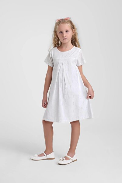 Escabel فستان بناتي من 4-9 سنوات مرصّع بالأحجار قصة بشكل جرس كتان باللون الأبيض