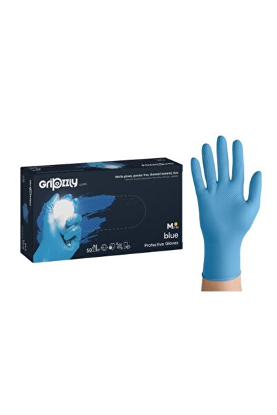 Gripzzly Nitrile Gloves, Chemical and Oil Resistant, 50 pcs, Blue