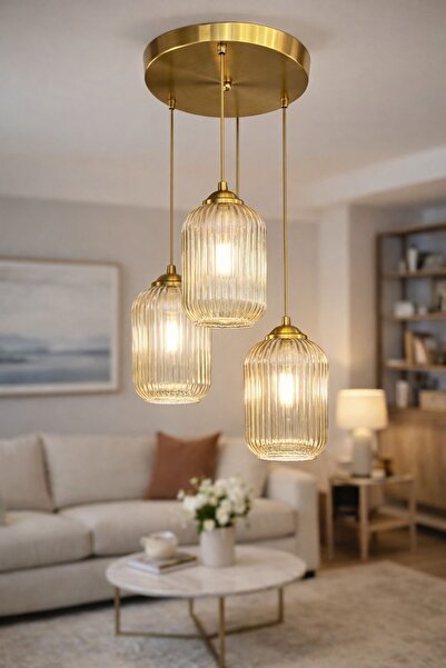 MINIMAL ETICARET VE BILGI TEKNOLOJILERI Lotus TRİO Gold Chrome Plafonyer Cam ...