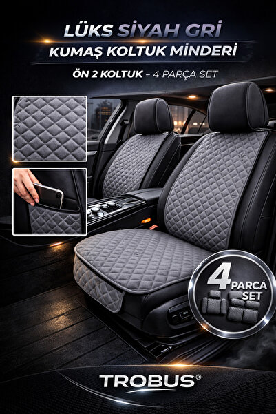 TROBUS Fabric Car Seat Cushion Ergonomic Quilted 2-Piece Gray