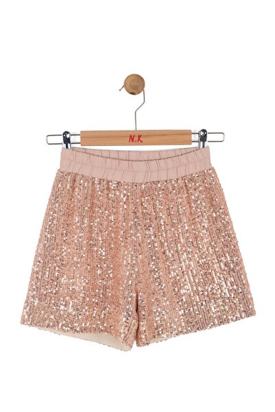 nk kids Kız Çocuk 8-14 Yaş Lastikli Bel Payetli Şort Pembe