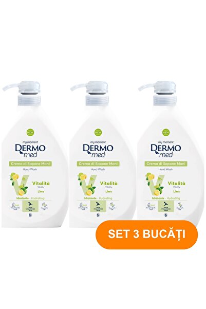 Dermomed DM Liquid Soap Cream with Pump, Lime Scent, 1L (Pack of 3)
