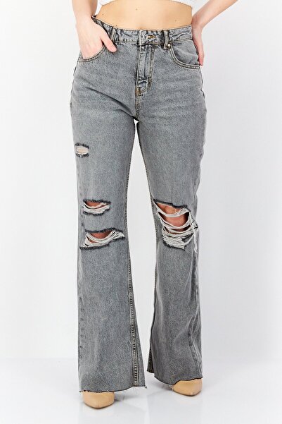 Don't Call Me Jennyfer Women Flare Fit Ripped Non Stretchable Jeans, Grey