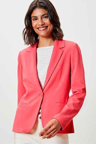 Tchibo Women Regular Fit Solid Blazer, Coral