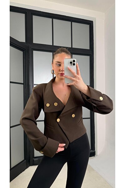 Gaus Kahve Astarlı Vatkalı Gold Düğmeli Premium Ceket GAUS-01204