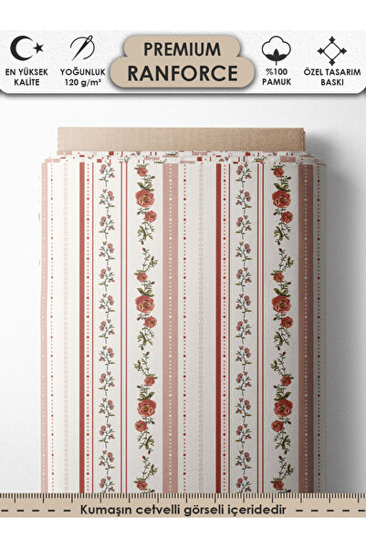 FabricsTown %100 Pamuk Ranforce Kumaş 100x240 cm 120 g/m² Dijital Baskı Premi...