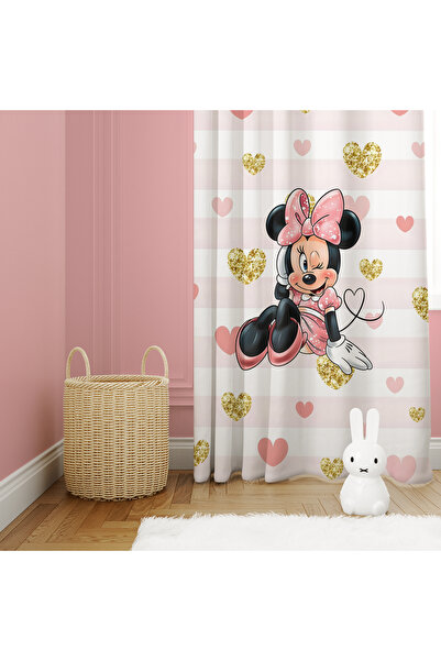 abathome Minnie mourse desenli,dijital baskılı çocuk odası çift kanat fon perde