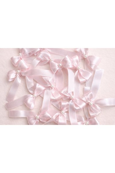 CYB STUDİO Pink Satin Pearl Bow Ribbon 2 cm (10 Pieces)
