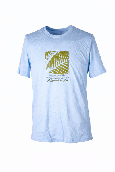trender 26Y595000010 Light Blue Men's T-Shirt Leaf O Neck Printed