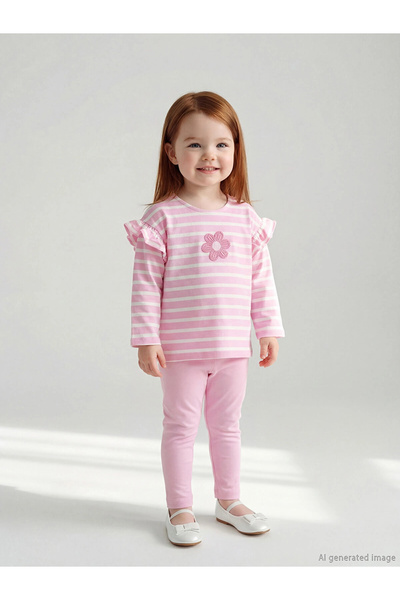 LC Waikiki Lcw Baby Ecru Floral Embroidered Baby Girl Blouse and Leggings