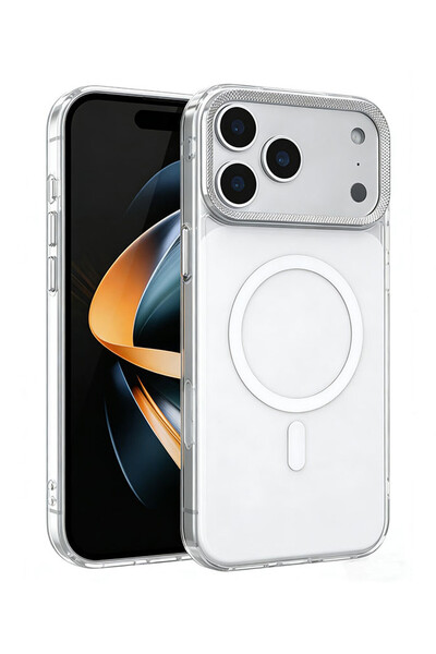 VERTEK MagShield Clear Frame Silicone Case, Metal Buttons for iPhone 17, White
