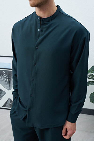 Wonraces Men's Comfortable Fit Premium Long Sleeve Shirt with Stand Collar