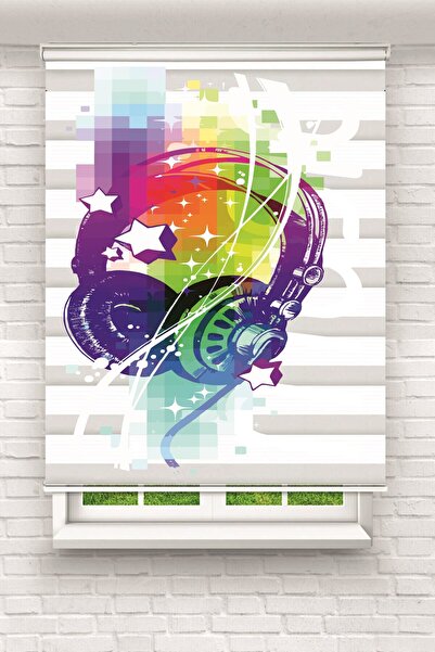 BASKICINIZ Genç Odası – Renkli Kulaklık ve Müzik Temalı Zebra Perde – YZN-160