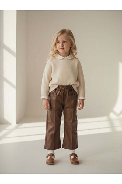 Zekids Girl's Pants with Elastic Waistband Pocket Detail Leather