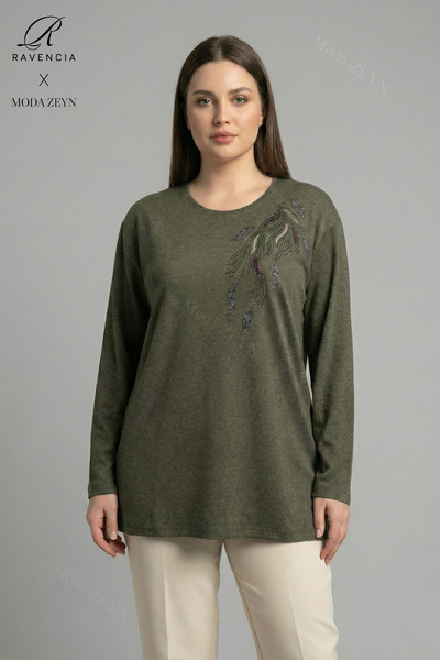 Ravencia Women's Plus Size Colorful Leaf Patterned Stone Stretch Fabric Slit ...