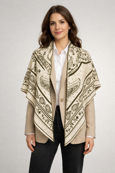 Sebir Moda Ethnic Patterned Double-Sided Knitwear Triangle Shawl