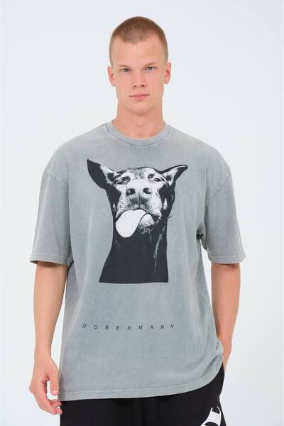 FG KONNİCHİWA Vintage Washed Doberman Printed T-Shirt Dog Lovers Retro Style ...