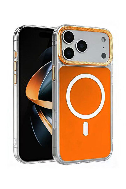 VERTEK MagShield Clear Frame Silicone Case, Metal Buttons for iPhone 17, Orange