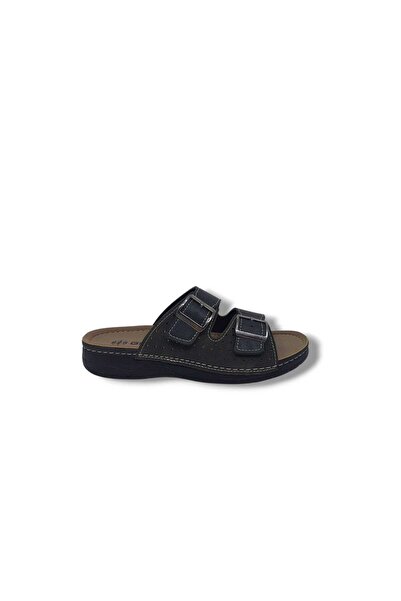 Zerhan Gezer 223 Men's Black Buckled Daily Use Slipper