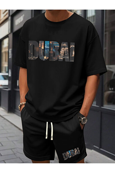 Rayan & Hoor Style Black Special Printed Top and Bottom Shorts T-Shirt Set- O...