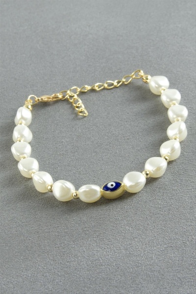 ZERO LAND Nrzsnt Oval Evil Eye Pearl Bracelet (185356) - White