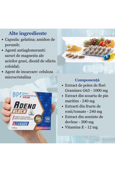 Balkan Pharmaceuticals Supliment pentru sănătatea masculină Adeno Block cu Graminex G63,sănătatea prostatei,120 capsule