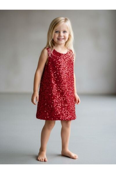 Zekids Παγιέτες υφασμάτινες για κορίτσια Βελούδο Αμάνικο φόρεμα