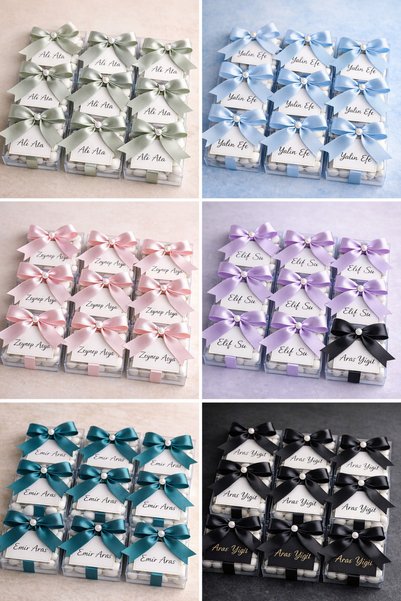 CYB STUDİO Black Satin Pearl Bow Ribbon 2 cm (10 Pieces)