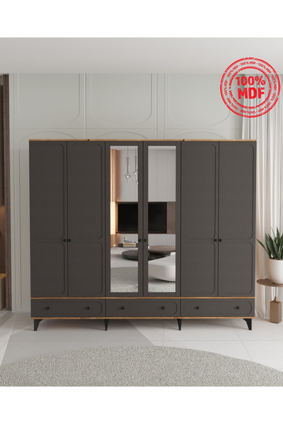 Teen & Bright IRMAK 6 KAPAKLI ÇEKMECELİ GARDIROP - TAMAMI MDF
