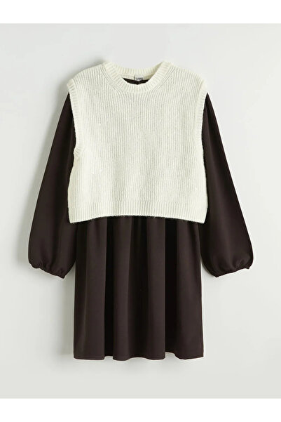 LC Waikiki Lcw Kids Ecru Crew Neck Girls' Dress and Knitwear Sweater