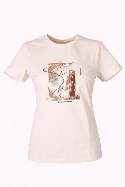 trender 26Yl71595006 Beige Women's T-Shirt Autumn Print