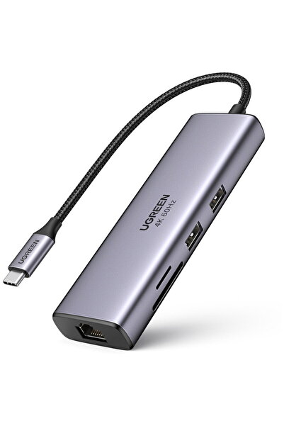 Ugreen Adaptor CM512 7-în-1 USB-C la 2x USB + HDMI + USB-C + RJ45 + TF/SD (Gri)