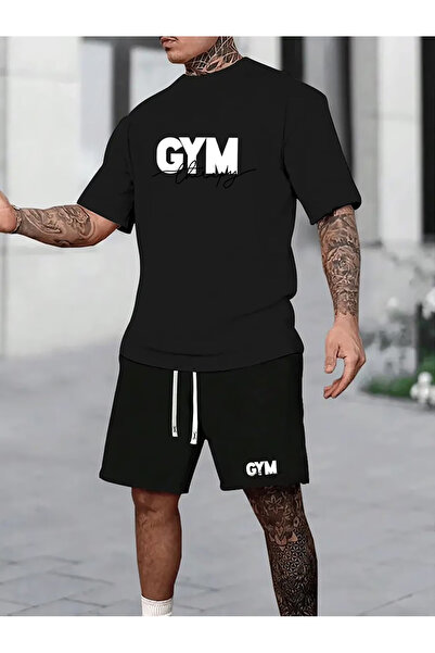 Rayan & Hoor Style Gym Printed Top and Bottom Shorts T-Shirt Set- Oversized R...