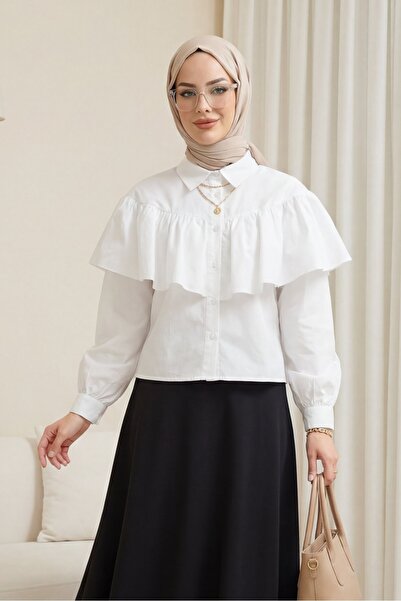 HİJABAYA Μπλούζα πουκάμισο με Λεπτομέρεια με βολάν Ποπλίνα σχέδια στο μπροστι...