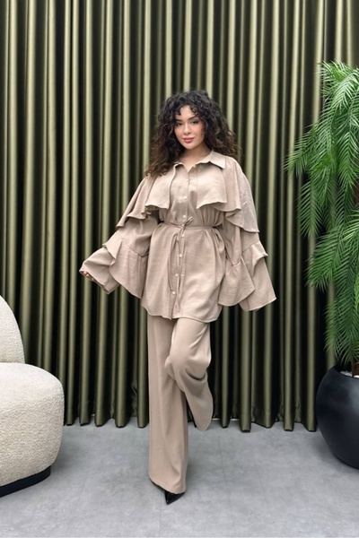 Safgiyim44 Double Set with Shoulder Ruffle Cape