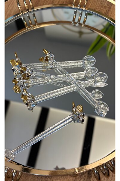 Kiri Kristal Cam 6’lı Kuş Detaylı Mini Çay-Sunum Kaşığı Gold