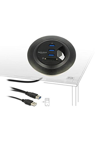 DELOCK Επιτραπέζιο Hub 3 θυρών USB 3.0, αναγνώστης καρτών (+ 2 υποδοχές αναγν...