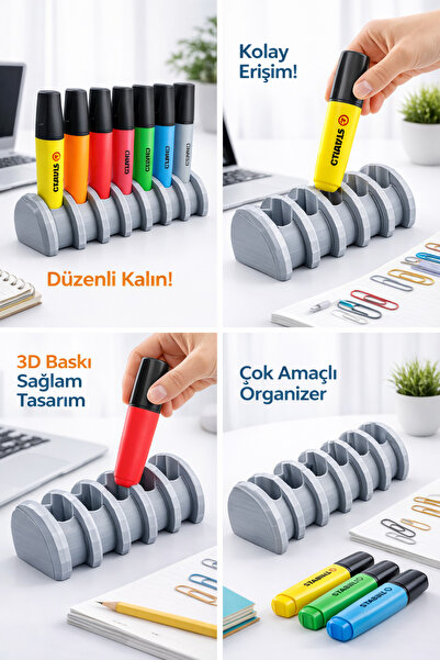 OEM 9’lu Kalem Düzenleyici Organizer – 3D Baskı Masaüstü Kalemlik, Fosforlu K...