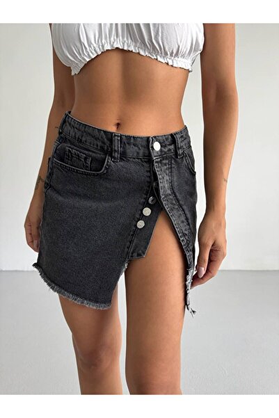 Bliss Women's Mini Denim Skirt with Button Detail and Slit
