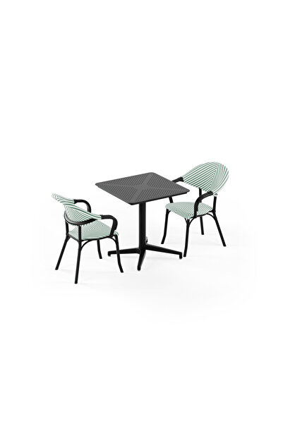 Tilia 2 Kişilik Polipropilen Masa Takımı Siyah (Moon Katlanır Masa 70X70 cm +...