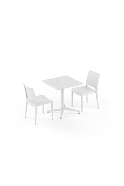 Tilia 2 Kişilik Polipropilen Masa Takımı Süt Beyaz (Moon Katlanır Masa 70X70 ...