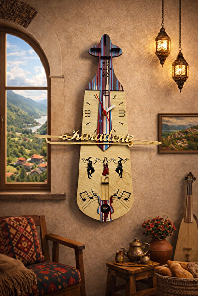 seymenbıçakçılık Black Sea Written Wall Clock in Burgundy Blue with Patterned...