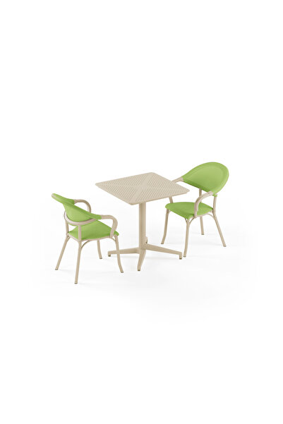 Tilia 2 Kişilik Polipropilen Masa Takımı Bej Yeşil File Moon Katlanır Masa 70...