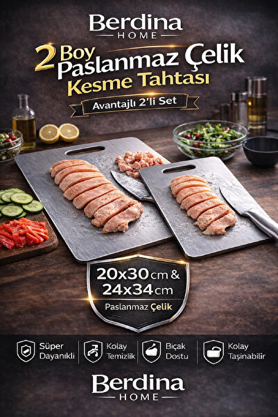 Berdina Home 2-Piece Stainless Steel Cutting Board 20X30Cm 24X34Cm Water-Resi...