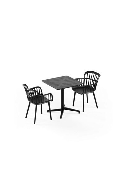 Tilia 2 Kişilik Polipropilen Masa Takımı Siyah (Moon Katlanır Masa 70X70 cm +...