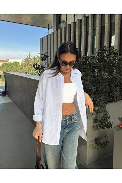 IŞILDA FASHION Λινό χαλαρό πουκάμισο